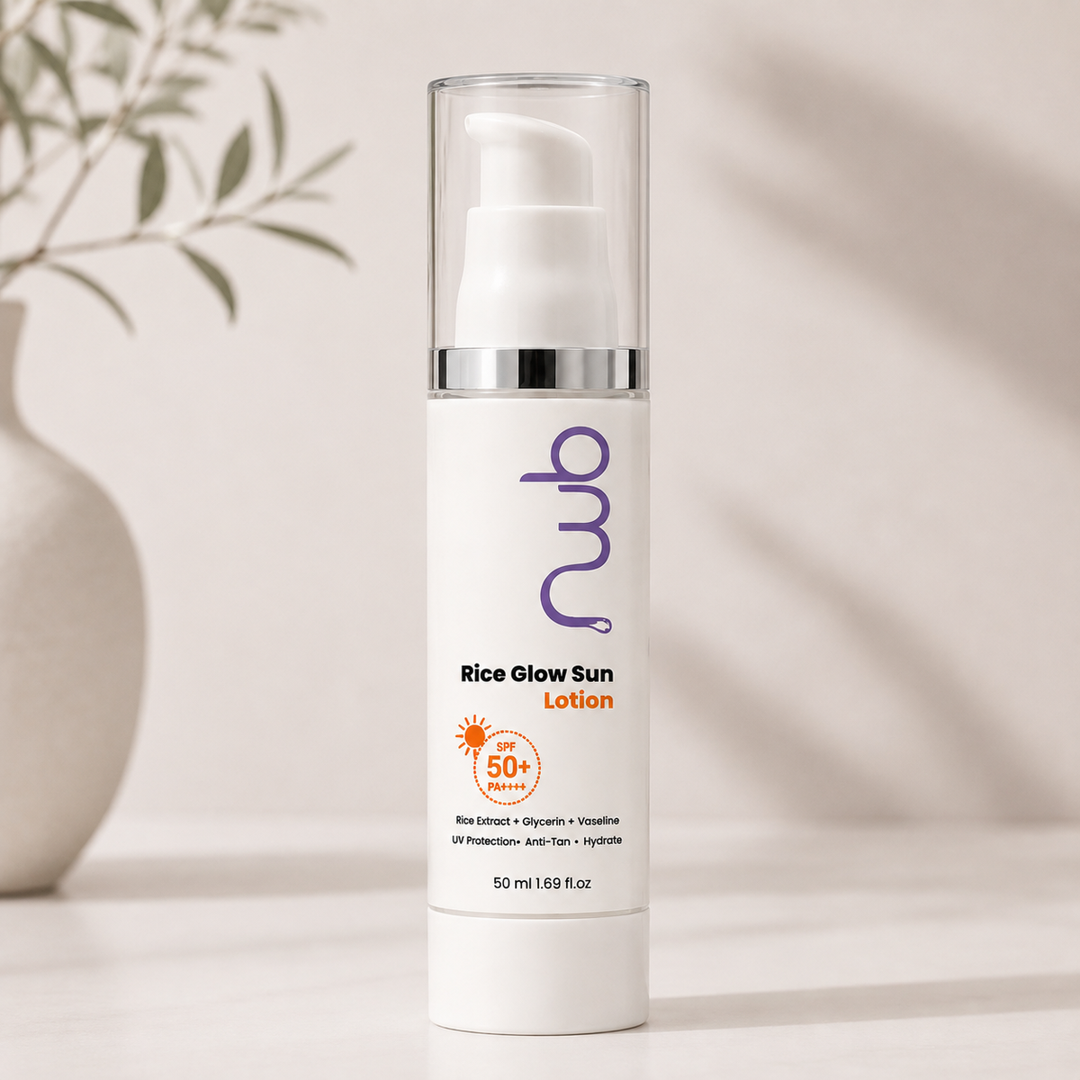 Rice Glow Sun Lotion SPF 50+ PA++++ - Lightweight Sunscreen with UV Protection & Anti-Tan | 50ml
