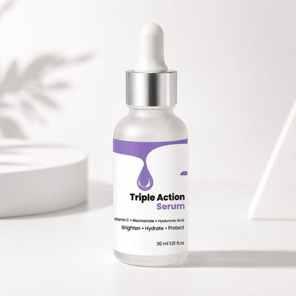 Triple Action Serum with Vitamin C, Niacinamide & Hyaluronic Acid - Brighten, Hydrate & Protect | 30ml