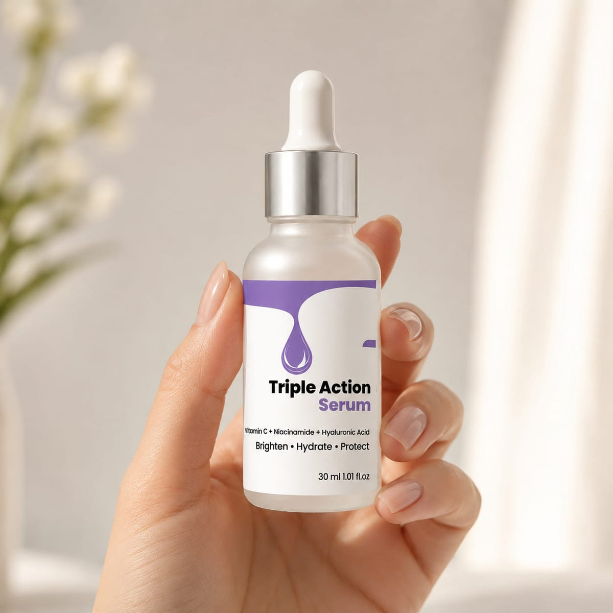 Triple Action Serum with Vitamin C, Niacinamide & Hyaluronic Acid - Brighten, Hydrate & Protect | 30ml