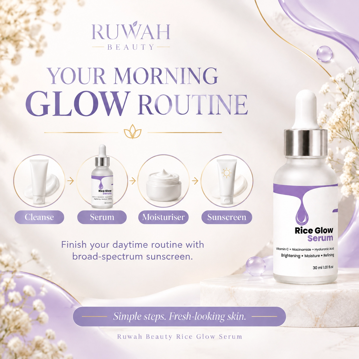 Rice Glow Serum with Vitamin C & Niacinamide - Brightening Face Serum for Glowing Skin | 30ml