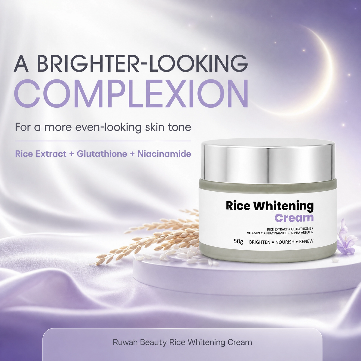 Rice Whitening Cream with Glutathione & Niacinamide - Brightening Night Cream for Even Skin Tone | 50g