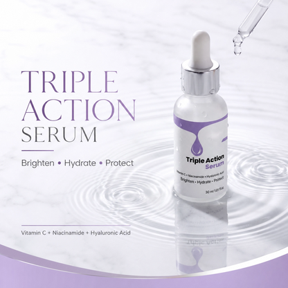 Triple Action Serum with Vitamin C, Niacinamide & Hyaluronic Acid - Brighten, Hydrate & Protect | 30ml