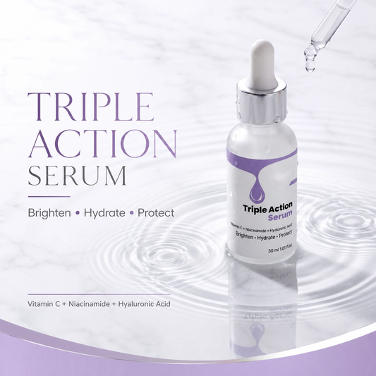 Triple Action Serum with Vitamin C, Niacinamide & Hyaluronic Acid - Brighten, Hydrate & Protect | 30ml