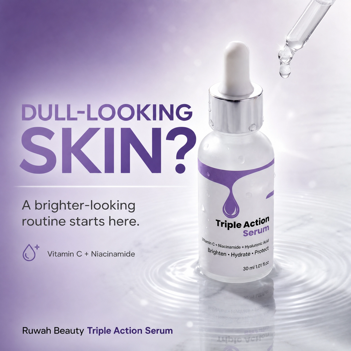 Triple Action Serum with Vitamin C, Niacinamide & Hyaluronic Acid - Brighten, Hydrate & Protect | 30ml