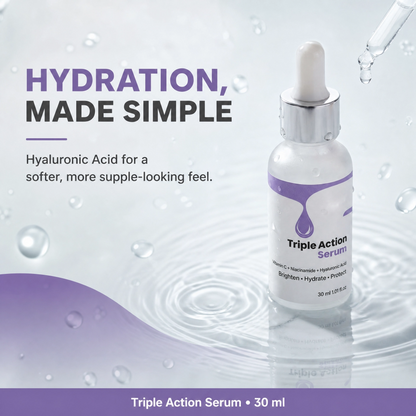 Triple Action Serum with Vitamin C, Niacinamide & Hyaluronic Acid - Brighten, Hydrate & Protect | 30ml